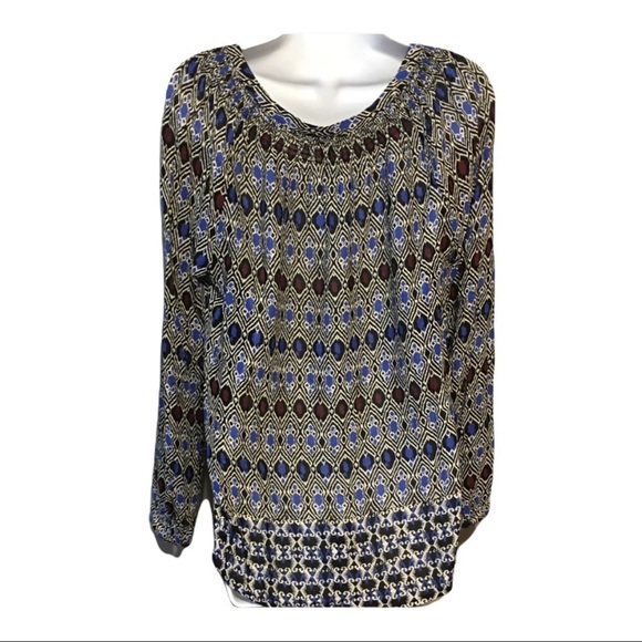 Lucky Brand Blouse Multi-Color Printed Long Sleeve Button Front Women’s Medium - Picture 2 of 4